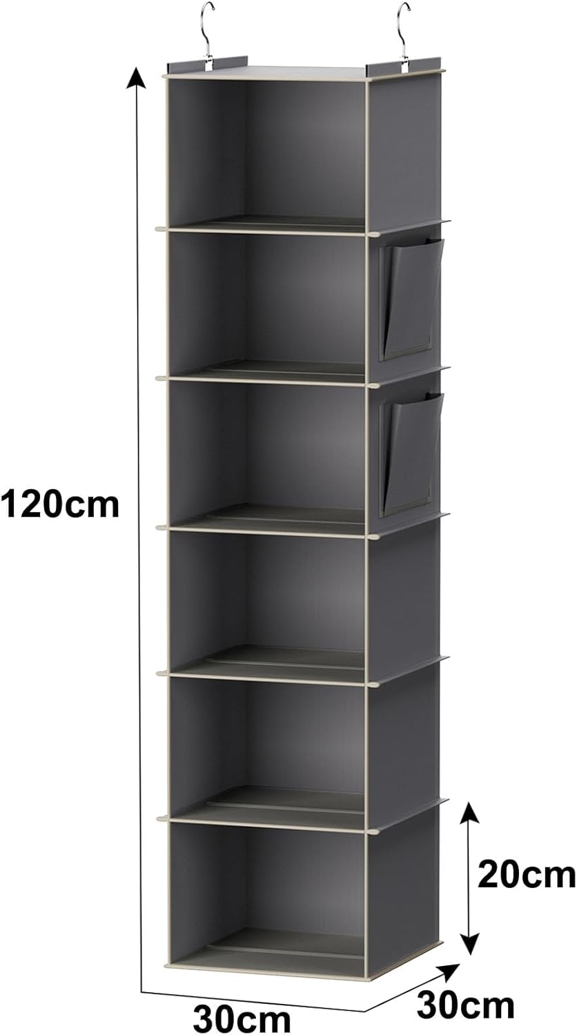 YOUDENOVA Hanging Closet Organizer and Storage, 6-Shelf Closet Hanging Storage Shelves, Grey - Image 3