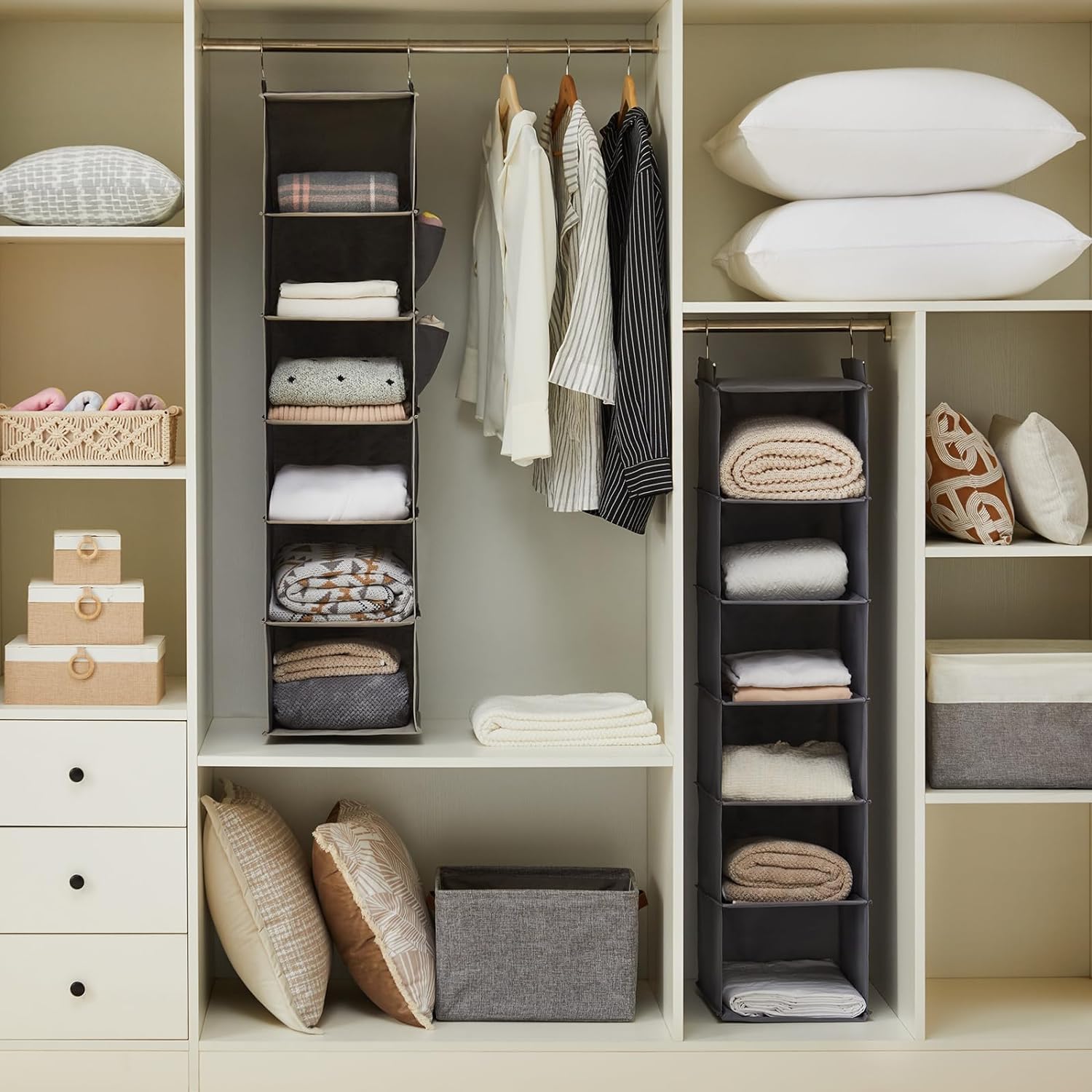YOUDENOVA Hanging Closet Organizer and Storage, 6-Shelf Closet Hanging Storage Shelves, Grey - Image 4